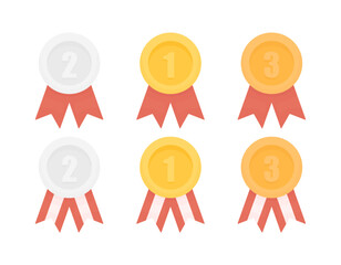 Medals for first, second and third place with red and white. Awards for prize places.