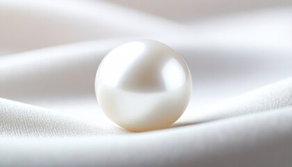 Luminous Pearl Displayed on Soft White Velvet Fabric Reflecting Warm Natural Light with Detailed Texture and High Contrast