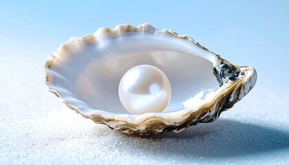 Luminous Pearl Inside Oyster Shell On Sandy Background Macro Photography