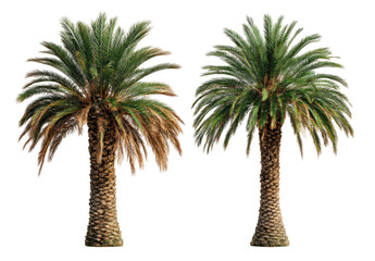 Two palm trees, one healthy, one unhealthy