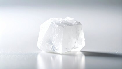 Macro Photograph Of A Translucent Salt Crystal Showing Its Crystalline Structure Against A White Background