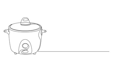 Kitchen and cooking pressure cooker thin line Icon,Rice Cooker one continuous line drawing