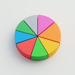 Fototapeta premium A colorful 3D pie chart with multiple segments in different hues, visually representing data distribution in an engaging manner. AI generated. 