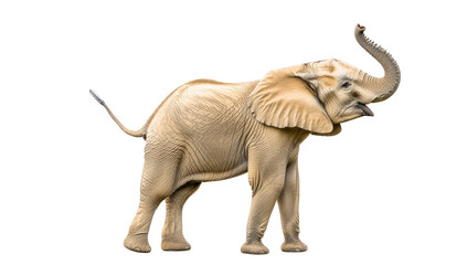 Obraz premium Young elephant profile, open mouth, raised trunk