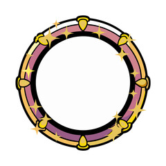 Decorative circle frame with sparkles in pop art style, transparent background  