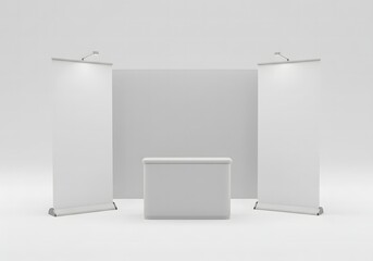 Minimalist Trade Show Booth Setup with Illuminated Retractable B