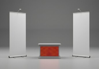 Illuminated Display Stand with Blank Roll Up Banners