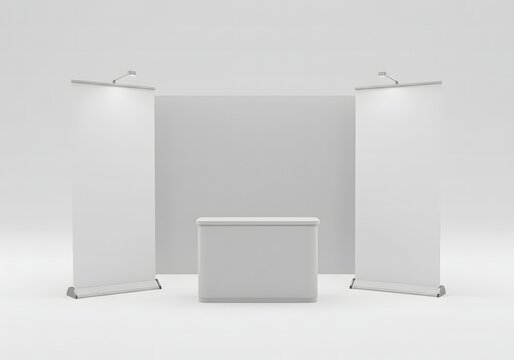 Minimalist Trade Show Booth Setup with Illuminated Retractable B
