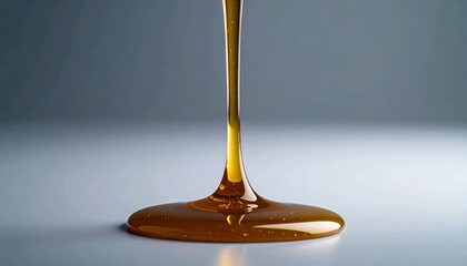 Flowing Golden Honey Forming A Viscous Puddle Illuminated With Studio Lighting On A Neutral Background