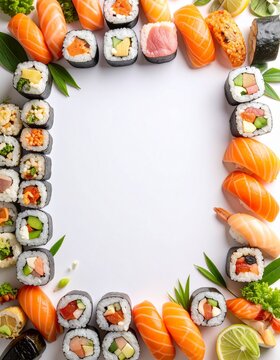 Molduras de sushi: card&aacute;pios de sushi: restaurantes japoneses: para miniaturas e banners