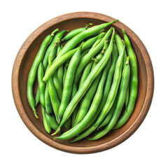 Fresh green beans in a wooden bowl