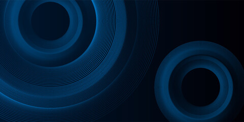 Blue abstract background with glowing circles. Swirl circular lines pattern. Geometric spiral. Twirl element. Modern graphic design. Futuristic technology concept.