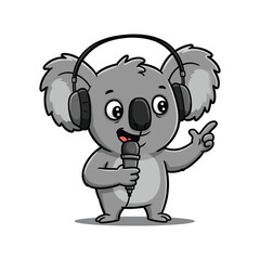 Fototapeta premium Singing Koala Clipart with Headphones and Microphone - A Funny Music Mascot