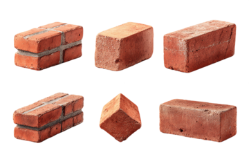 Six Red Bricks Isolated on Transparent Background, PNG