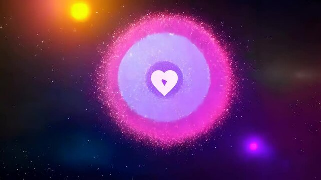Cosmic abstract view of a heart symbol in a glowing celestial galaxy