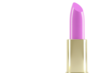 Close-up of a light purple lipstick in a gold tube, set against a black background.  The lipstick is angled slightly to the right