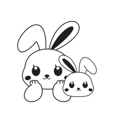 adorable kawaii bunny duo line art illustration