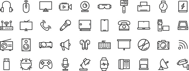 Electronics Line Icon Set – Devices, Components, Gadgets, Circuits, and Digital Technology Outline  icon Style