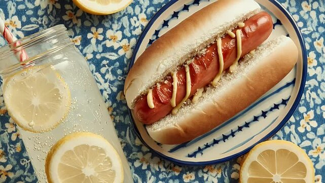Lemonade and hot dog summer meal