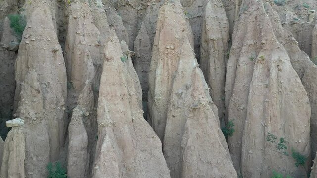 Morning Drone View of the Stob Pyramids Rock Formations in Bulgaria