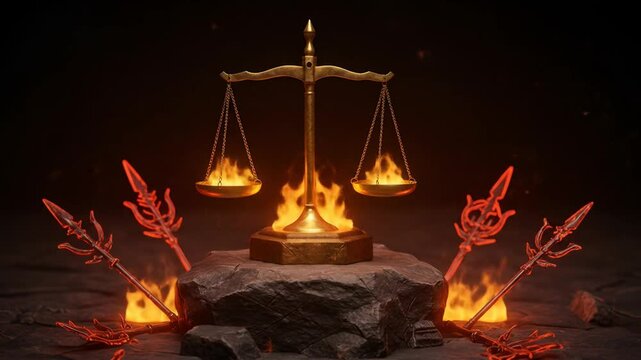 Burning scale of justice illustration