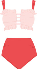 Multicolored one-piece swimsuit with ruffles.Summer women's clothing for vacation, for swimming.Fashionable swimwear.Stylish design and minimal details.Sketch of bikini