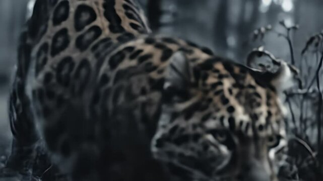 Majestic leopard in misty forest