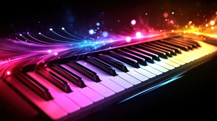Colorful piano keys with glowing light effects