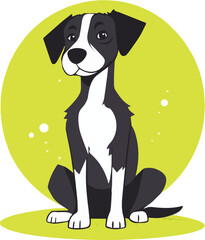 Flat Vector Illustration of Black and White Dog in Green Vines