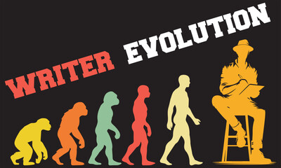 Obraz premium Writer Evolution T-shirt Design, Writer Evolution Design, evolution of man illustration