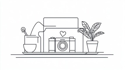 Obraz premium Simple line art of a workspace