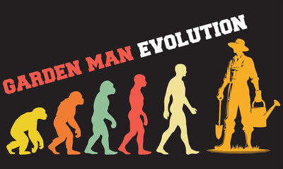 Garden Man Evolution T-shirt Design, Garden Man Evolution Design, evolution of man illustration