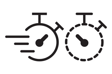 Timer icon set. Alarm clock symbol. Watch countdown vector illustration. Stopwatch sign. Hours, minutes and seconds concept. Simple express pictogram outline collection.