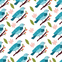
Birdhouse with a bird. Beautiful birdie. Cartoon vector illustration seamless pattern  isolated on white background
