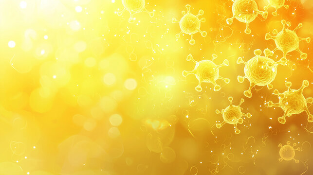 Abstract yellow gradient background with soft light and thin medical virus icons with space for text. World Hepatitis Day.