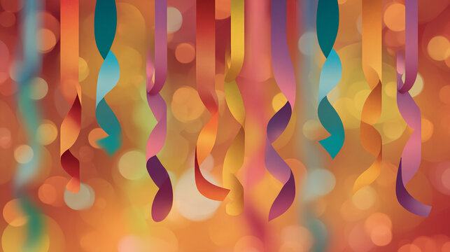 Colorful streamers hanging against a bokeh background creating a festive and celebratory scene