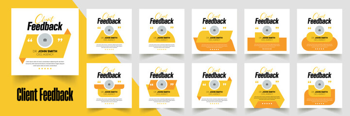 Naklejka premium Customer feedback, testimonial social media post web banner template Bundle. Customer feedback review or testimonial social media post design 