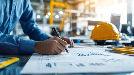 Engineers analyzing energy performance charts in an office setting, emphasizing data-driven approaches to net zero implementation strategies.
