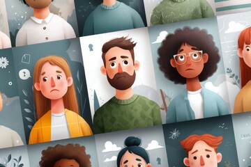 Illustrated poster series promoting mental health support and emotional well-being