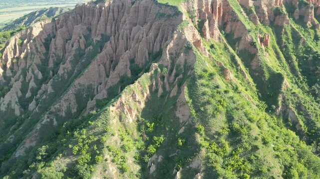 Morning Drone View of the Stob Pyramids Rock Formations in Bulgaria