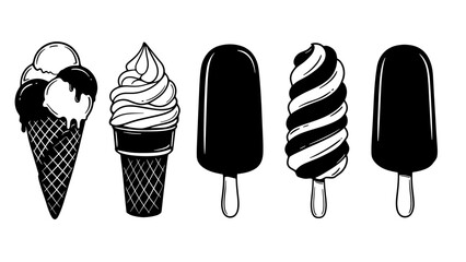 Monochrome Ice Cream Treats: A Collection of Summer Dessert Icons