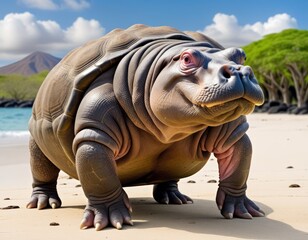 Fototapeta premium Hybrid animal between hippopotamus and galapagos tortoise.