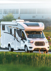 Recreational vehicle driving in European wilderness