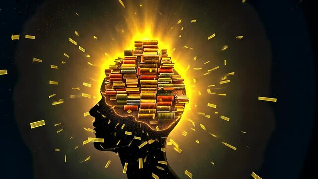 Memory brain, cognitive storage, knowledge retention. Mental library. Synapses strengthen through consistent study. Neurons transmit critical academic data. Reading increases cognitive capacity.