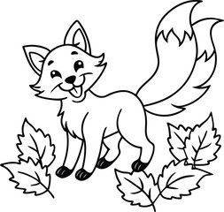 A smiling fox playing in autumn leaves in the forest Adobe Illustrator Artwork