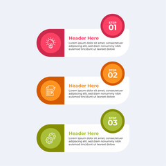 Three colorful circles with icons and text.
