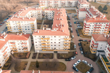 Top view residential district with orange roof apartments