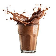 Chocolate Milk Splash in Glass with Water Droplets on Transparent Background glass chocolate