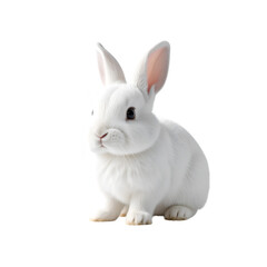 Fototapeta premium White Bunny: A pristine white bunny with long ears and soft fur sits calmly, radiating an aura of peace. A portrait of purity and cuteness.
