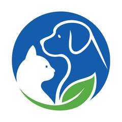 Fototapeta premium Pet Care Logo - Dog and Cat with Leaf